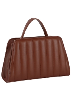 Stripe Quilted Top Handle Satchel Bag TDE-0063 BROWN